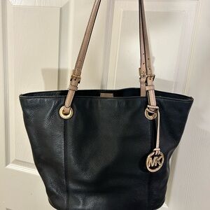 Michael Kors Black Tote with Beige Straps
